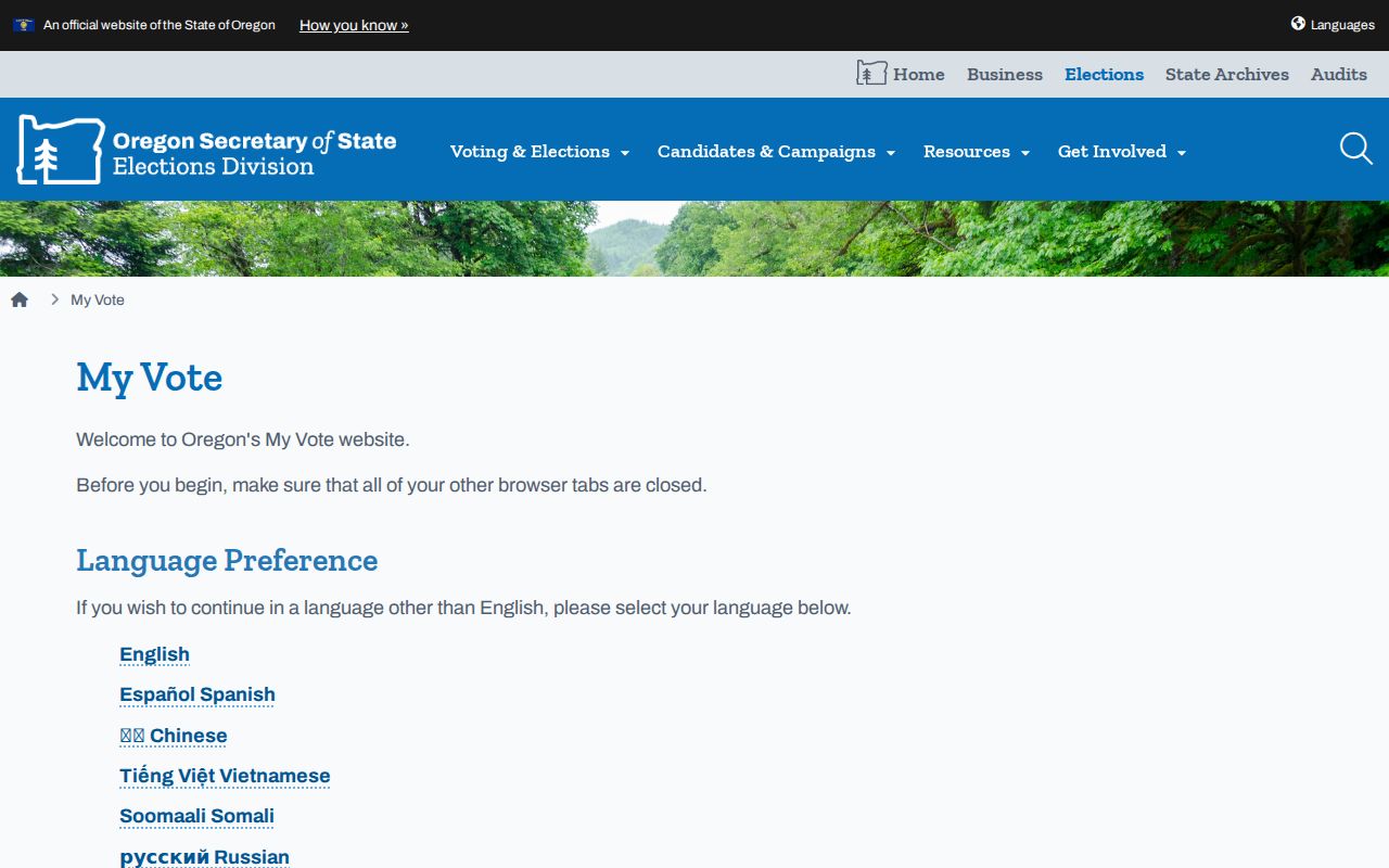 Portland residents directory Oregon My Vote access screen