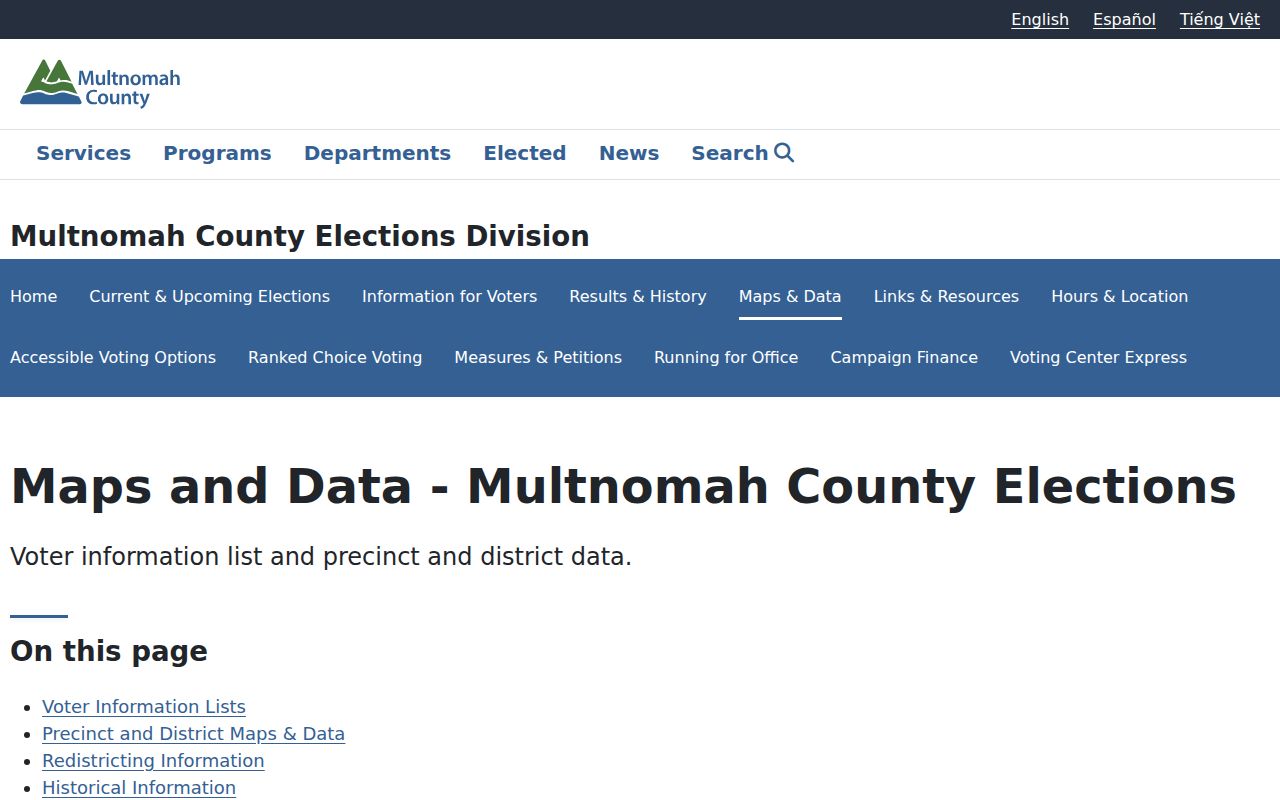 Portland neighbors information from Multnomah Elections maps and data