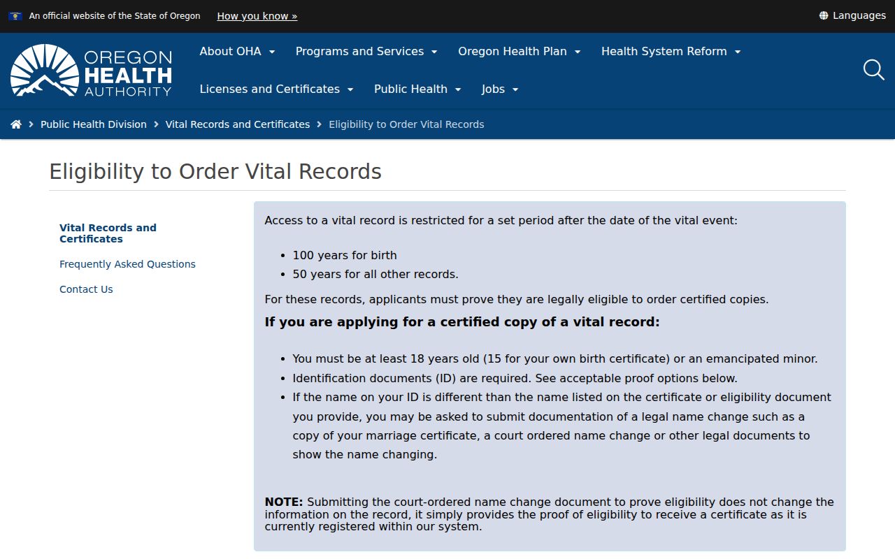Portland resident lookup with Oregon vital record eligibility guidance