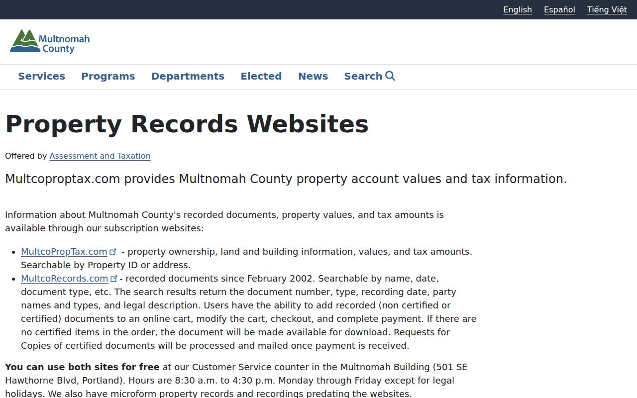 Portland street records property and recording website guide