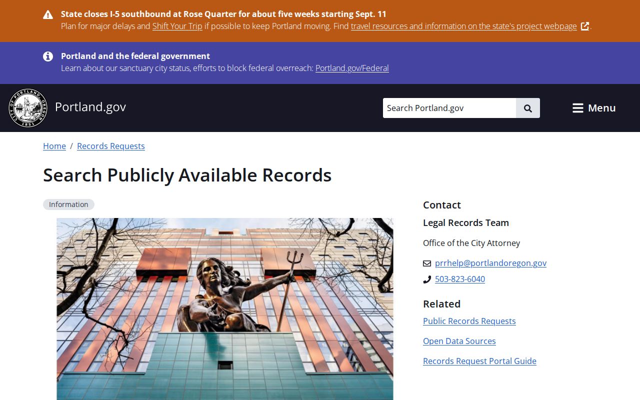 Portland street records public records search gateway