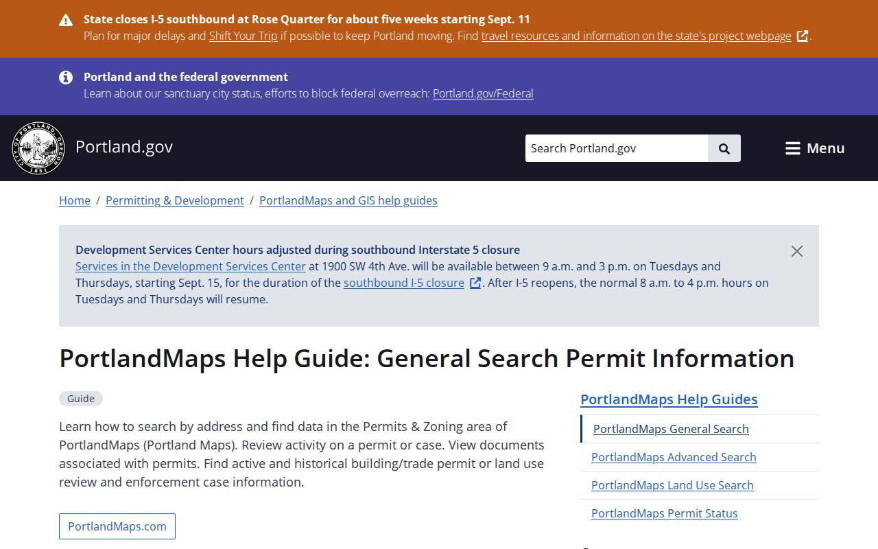 Portland street address and permit search guidance