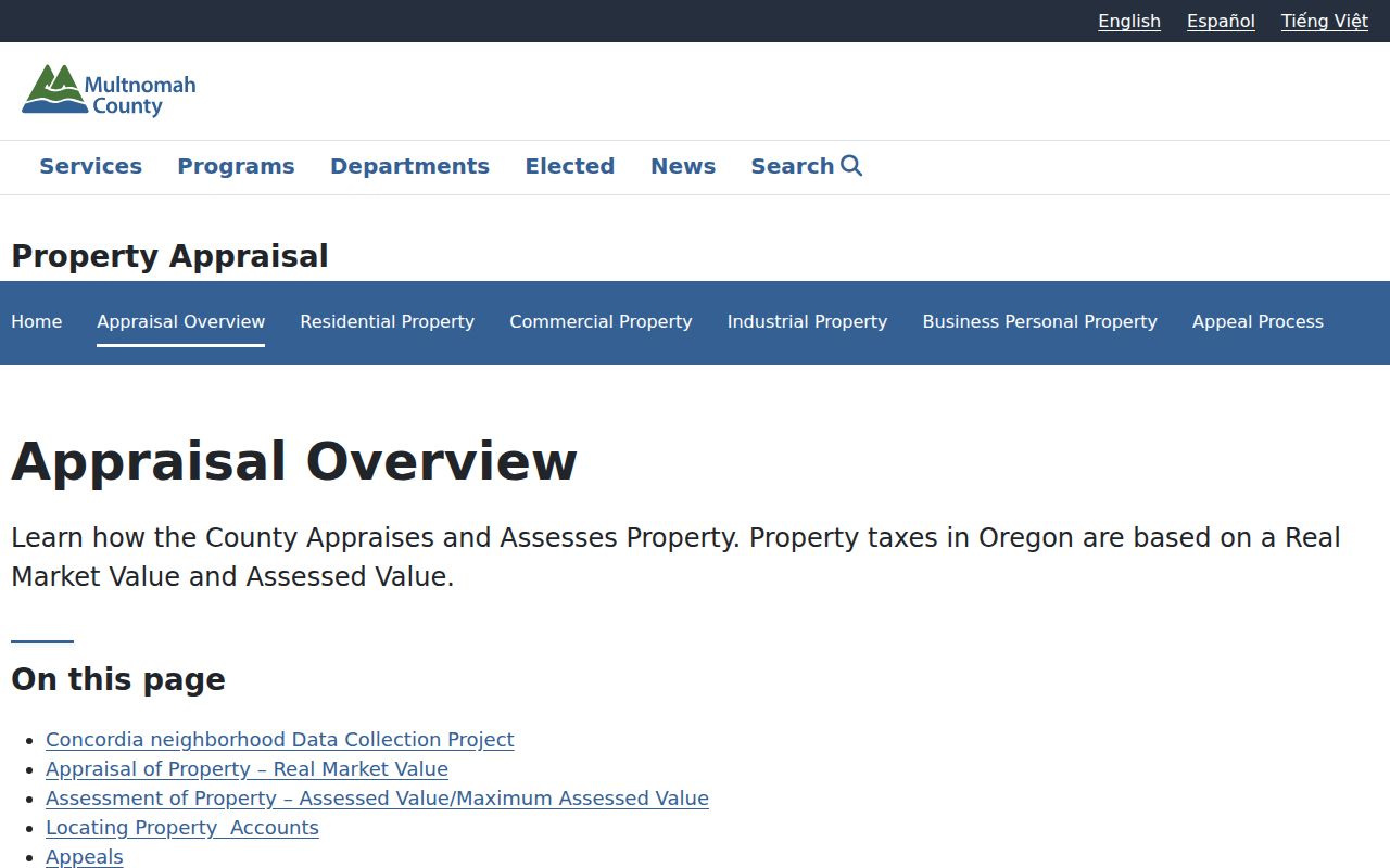Portland ZIP directory Multnomah County appraisal overview